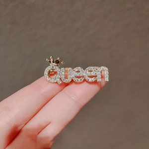 Beautiful Gold Tone And Rhinestone • QUEEN Brooch